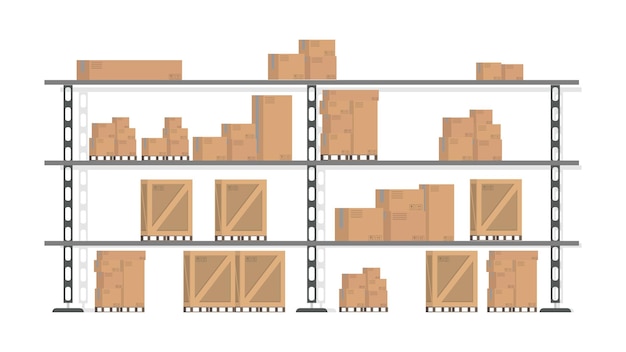 Rack con cajas. cajas para transporte de carga. elemento para el diseño de almacenes, entrega y transporte de mercancías. aislado. .