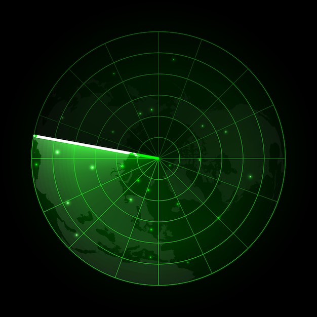 Radar de vector realista en la búsqueda. Pantalla de radar con los objetivos.