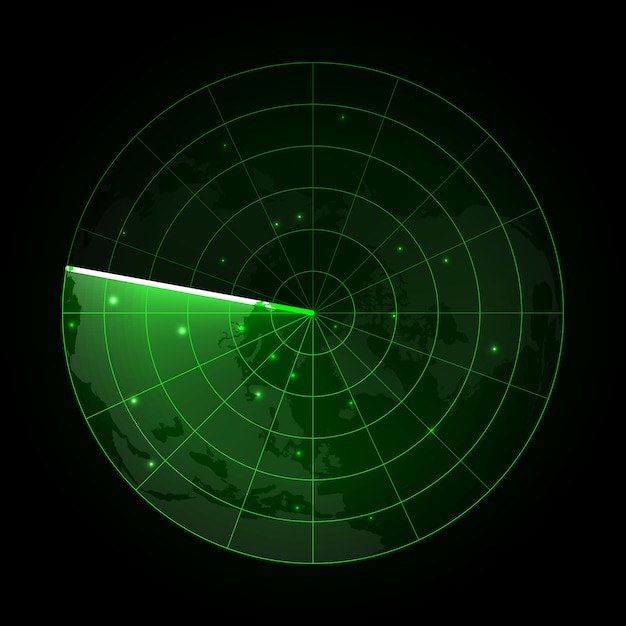 Radar de vector realista en la búsqueda. pantalla de radar con los objetivos.