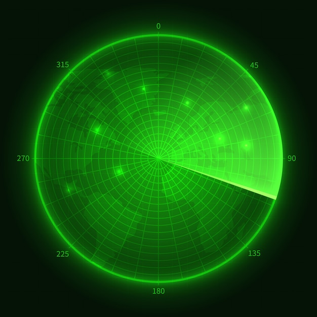 Radar verde Sonar submarino de la Armada con objetivos. Ilustración de la pantalla de navegación