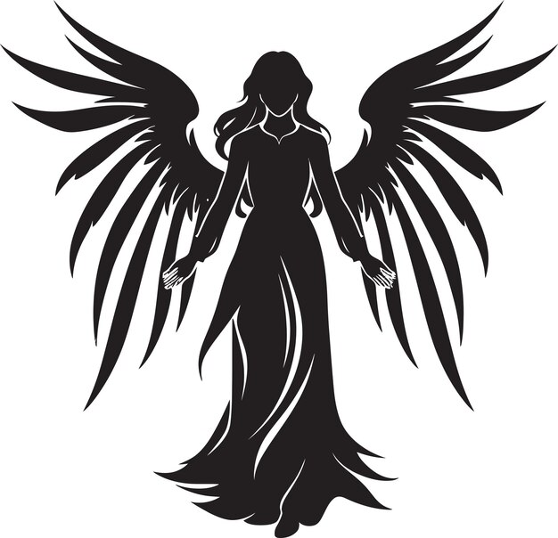 Vector radiancia angélica alas hermosas icono guardián celestial emblema angélico negro