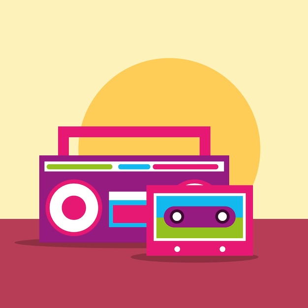 Vector radio estéreo y cassette hippie free spirit