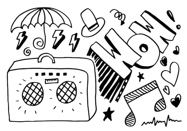 Radio lindo dibujado a mano Vector ilustración de radio garabato