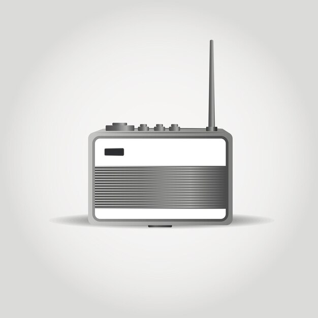 Vector radio moderna vectorial realista con antena en el fondo gris