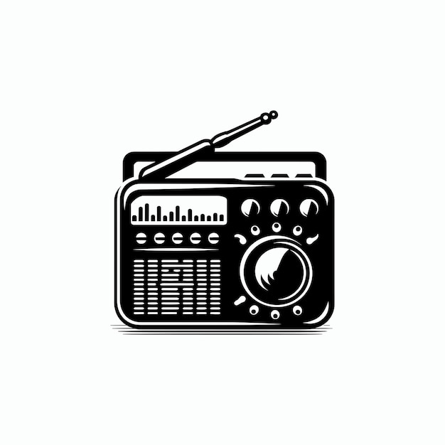Radio retro aislada en la silueta vectorial blanca