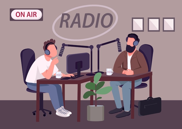 Radio talk show show ilustración en color plano