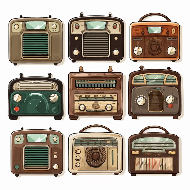Vector radio vintage aislado en blanco