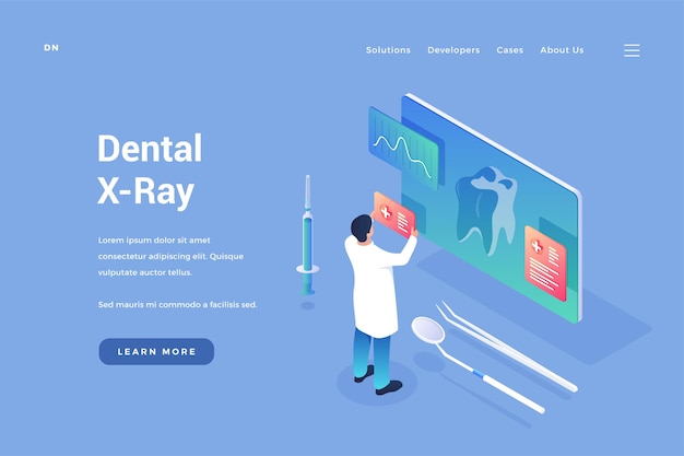 Vector radiografía dental de los dientes el médico examina imágenes y tomografías de la cavidad bucal en la pantalla digital