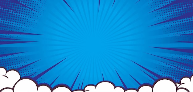 Vector ráfaga de cómic fondo azul con nube