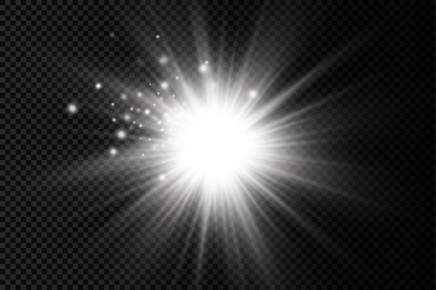 Ráfaga de luz blanca brillante resplandor estrellas brillantes rayos de sol efecto de luz destello de sol