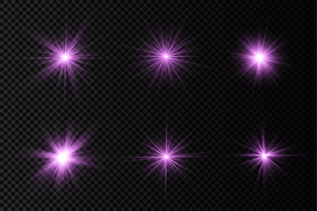 Ráfaga de luz brillante púrpura resplandor brillante estrella violeta rayos de sol efecto de luz destello de sol