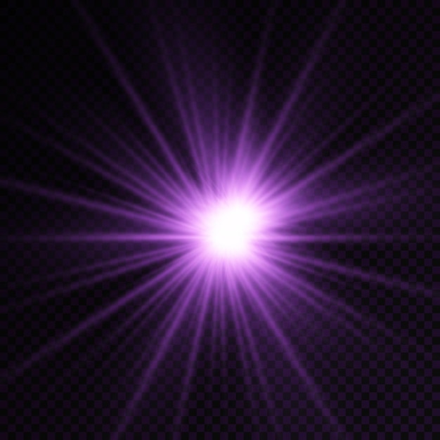 Ráfaga de luz brillante púrpura resplandor brillante estrella violeta rayos de sol efecto de luz destello de sol