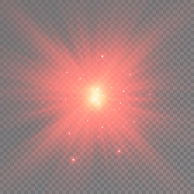Ráfaga de luz roja brillante resplandor estrella brillante rayos de sol efecto de luz destello de sol