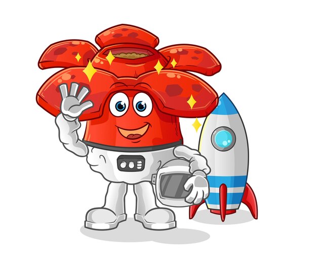 Rafflesia arnoldii astronauta agitando personaje de dibujos animados mascota vector