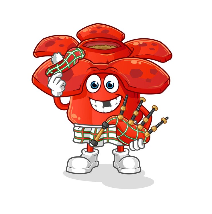Vector rafflesia arnoldii escocesa con vector de gaitas. personaje animado