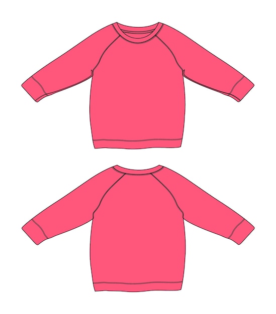 Raglan sudadera de manga larga moda técnica boceto plano vector plantilla de color rosa para mujer