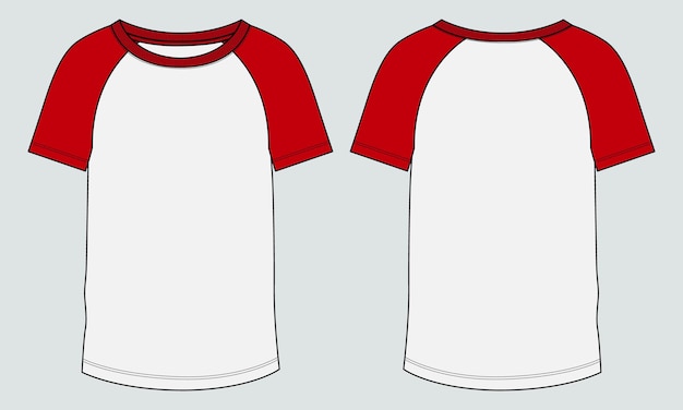 Vector raglan t shirt technical fashion boceto plano plantilla de ilustración vectorial vistas frontal y posterior