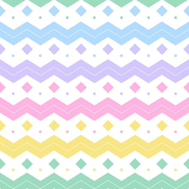 Rainbow Pastel Diamond Tilt Square Horizontal Zig Zag Line Stripe Dot Dash Line Patrón sin costuras