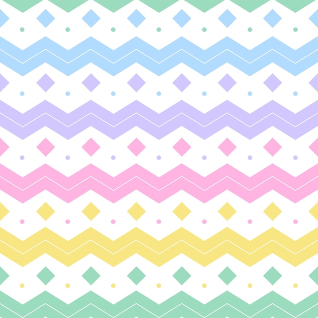 Rainbow pastel diamond tilt square horizontal zig zag line stripe dot dash line patrón sin costuras