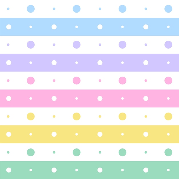Rainbow Pastel Polkadot Círculo Redondo Línea horizontal Raya Línea Dash Línea Patrón sin costuras Vector