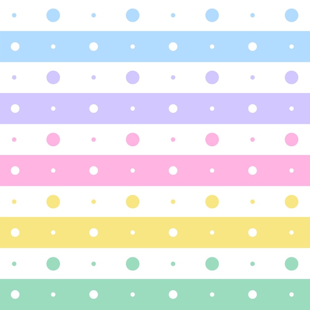 Rainbow pastel polkadot círculo redondo línea horizontal raya línea dash línea patrón sin costuras vector