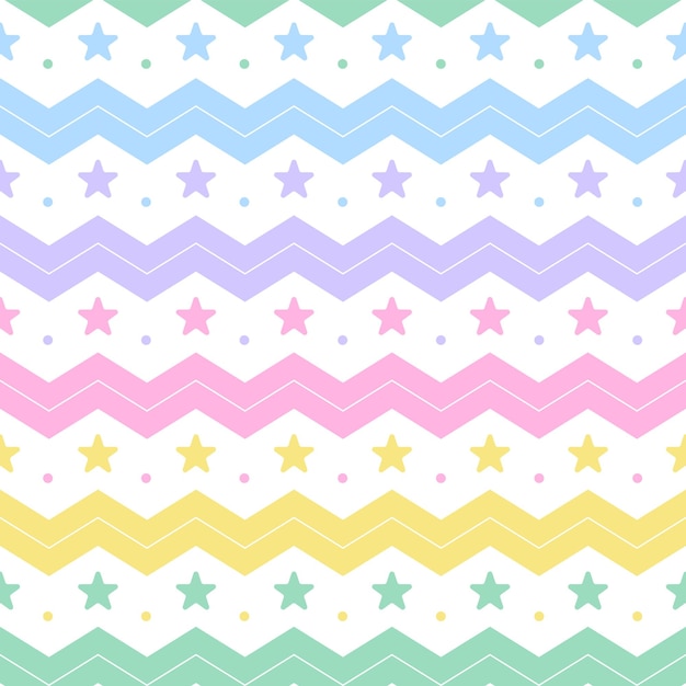 Rainbow Pastel Star Shining Sparkle Sky Horizontal Zig Zag Line Stripe Dot Dash Line Circle Pattern