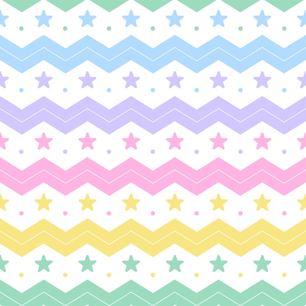 Rainbow pastel star shining sparkle sky horizontal zig zag line stripe dot dash line circle pattern