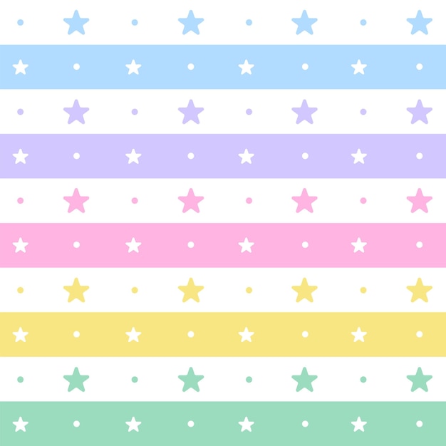 Rainbow Pastel Star Shining Sparkle Sky Línea horizontal Raya Dot Dash Line Círculo Patrón sin fisuras