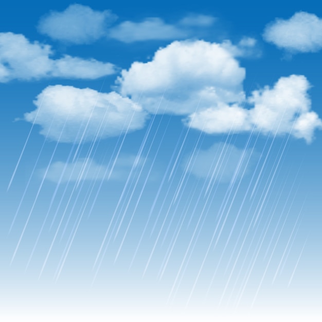 Vector rainclouds y lluvia en el cielo azul