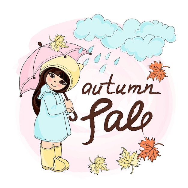 RAINY GIRL Color Vector Illustration Set para Scrapbooking e impresión digital