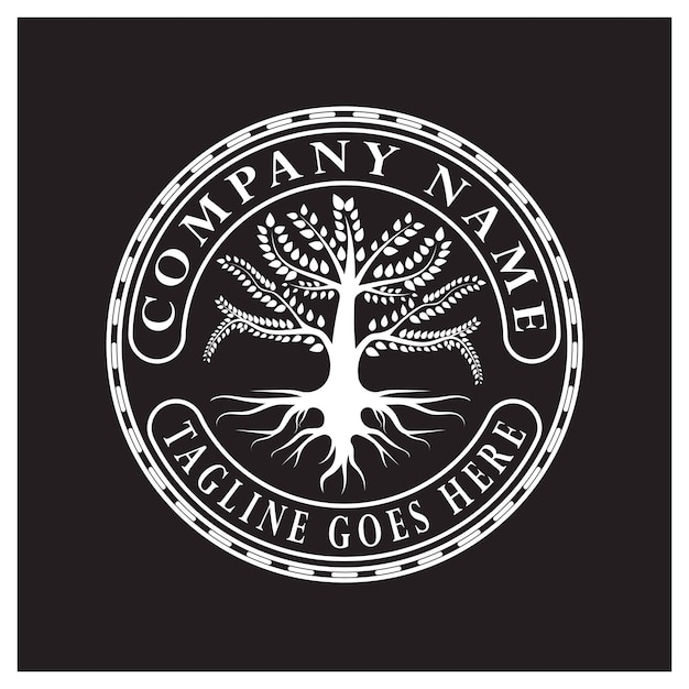 Raíz Hoja Árbol de la vida Roble Banyan Arce Sello Sello Emblema Etiqueta logotipo diseño vector
