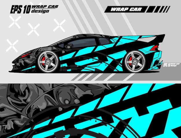 Rally coche calcomanía envoltura gráfica vector abstracto fondo premium vector verde negro