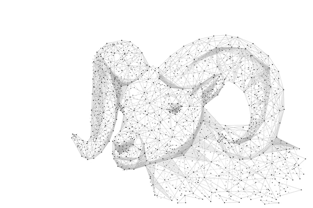 Ram low poly gris línea de puré abstracta y ram de punto sobre fondo blanco con una inscripción