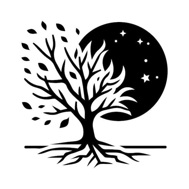 Rama de árbol con ilustración del vector de la luna