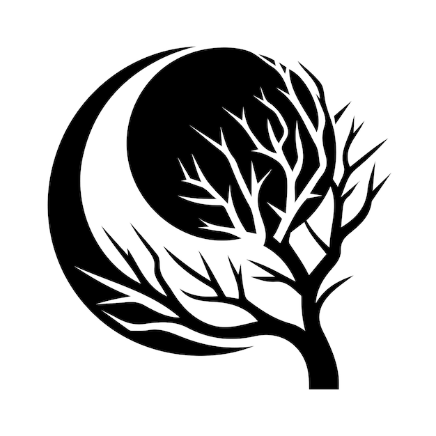 Rama de árbol con ilustración del vector de la luna