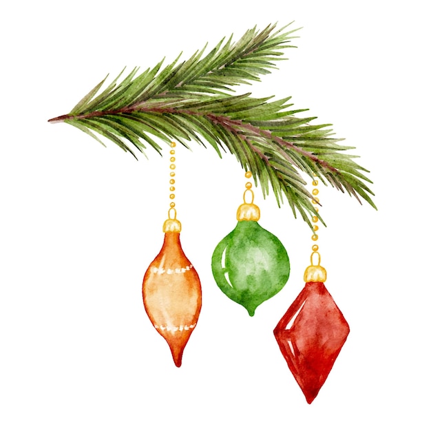 rama de árbol de Navidad con adornos bolas composición vectorial de Navidad