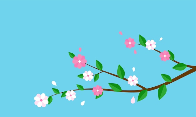Rama de árbol de primavera con flores y hojas