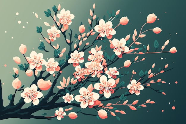 Rama del árbol de Sakura estilo dibujado a mano