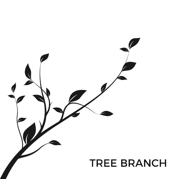 Vector rama de un árbol de silueta. silueta de bush aislado sobre fondo blanco con muchas hojas. elemento de diseño de decoración. ilustración vectorial