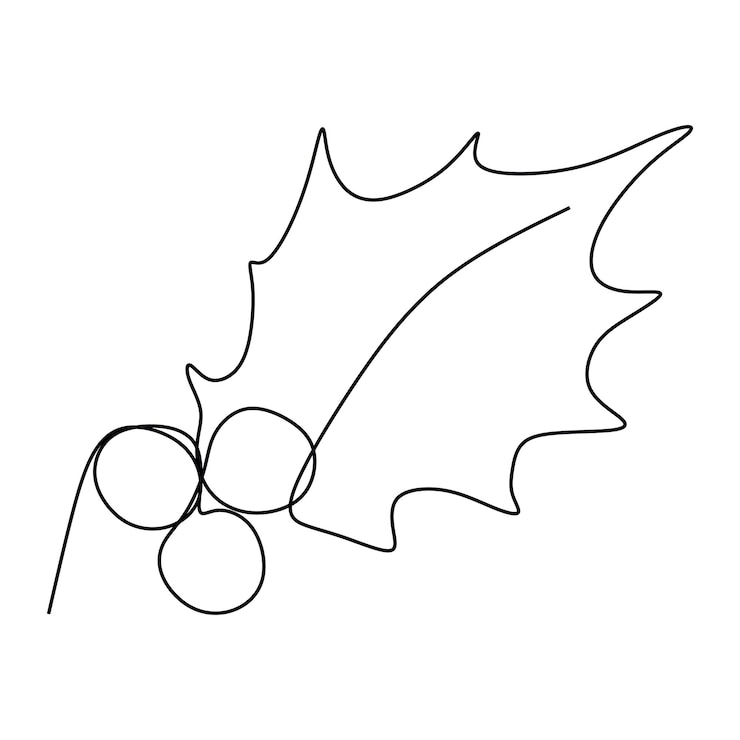 Vector rama de baya de acebo minimalista dibujada a mano con hojas y bayas ilustración de vector de contorno de línea de contorno negro en estilo garabato mínimo diseño floral de vacaciones de invierno para decoración de postales