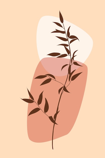 Rama de Boho con hojas Ilustración de vector de ramita de árbol abstracto minimalista de estilo bohemio