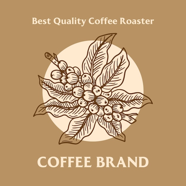Rama de café con frijoles y hojas dibujadas a mano Ilustración del logotipo de la marca