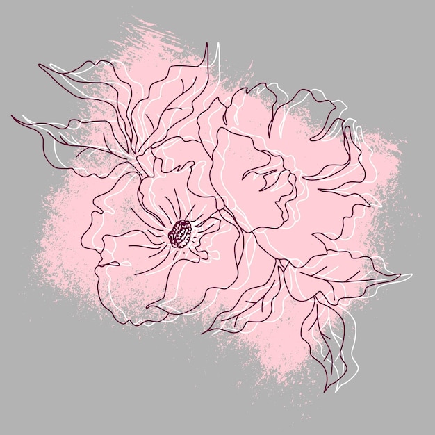 Rama de capullos de flores con hojas de fondo vectorial aislado