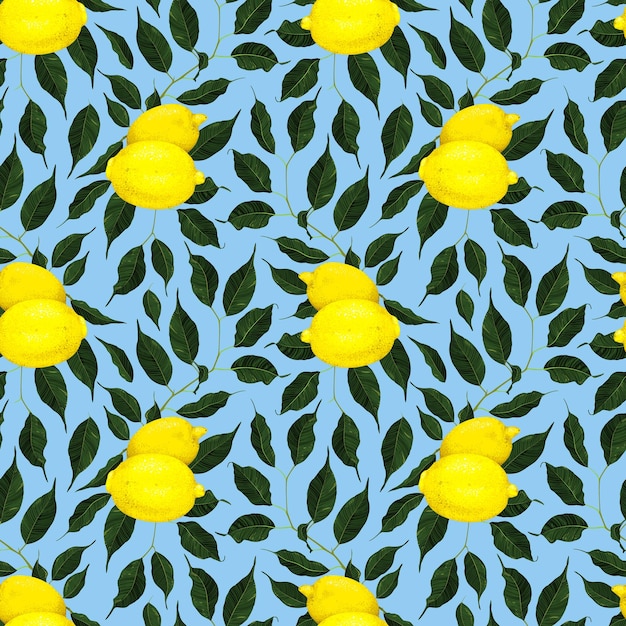 Rama de cítricos de limón amarillo con hojas verdes de patrones sin fisuras textura fondo vector art