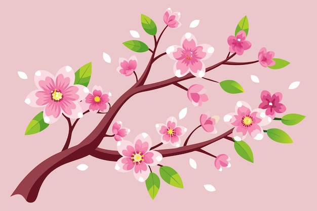 Vector una rama con flores de cerezo rosas contra un fondo rosado cerezo en flor en celebración
