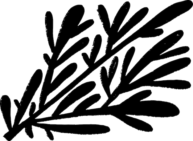 Vector rama de grunge de tiza simple con hojas ovaladas