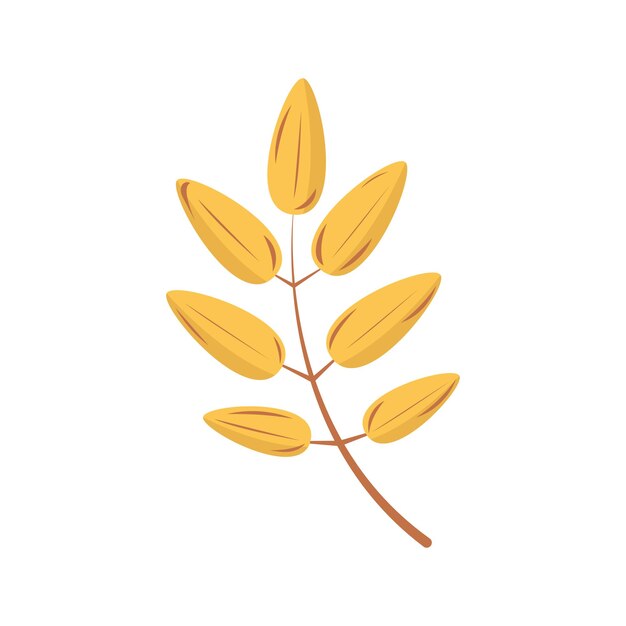 Rama con hojas amarillas de otoño Ilustración vectorial plana aislada sobre fondo blanco