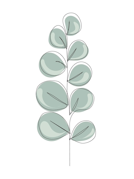 Rama de hojas de eucalipto Arte de dibujo de una línea Ilustración vectorial