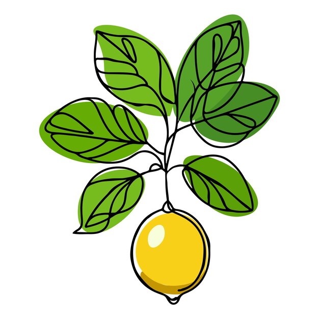 Vector rama con hojas y limón amarillo
