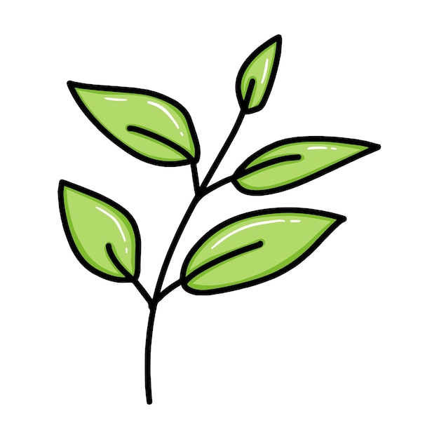 Rama con hojas planta naturaleza doodle dibujos animados lineales